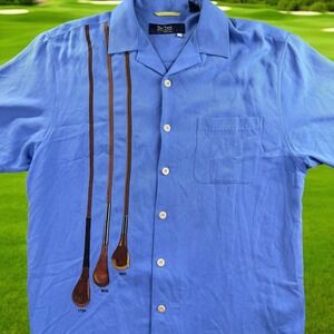 Nat Nast "The Driver" Golf Shirt Mens Medium Silk Embroidered Clubs Blue Dadcore